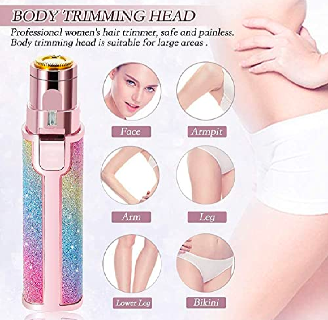 2 in 1 Flawless Eyebrow Hair Remover Stylish & Fashionable Rechargeable Facial Hair Trimmer for Women Painless, Portable & Precise Epilator for Women with LED Light Suitable for Facial, Legs, Armpit and Bikini Area