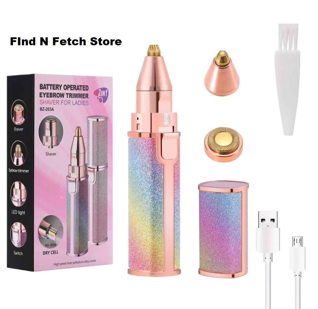2 in 1 Flawless Eyebrow Hair Remover Stylish & Fashionable Rechargeable Facial Hair Trimmer for Women Painless, Portable & Precise Epilator for Women with LED Light Suitable for Facial, Legs, Armpit and Bikini Area