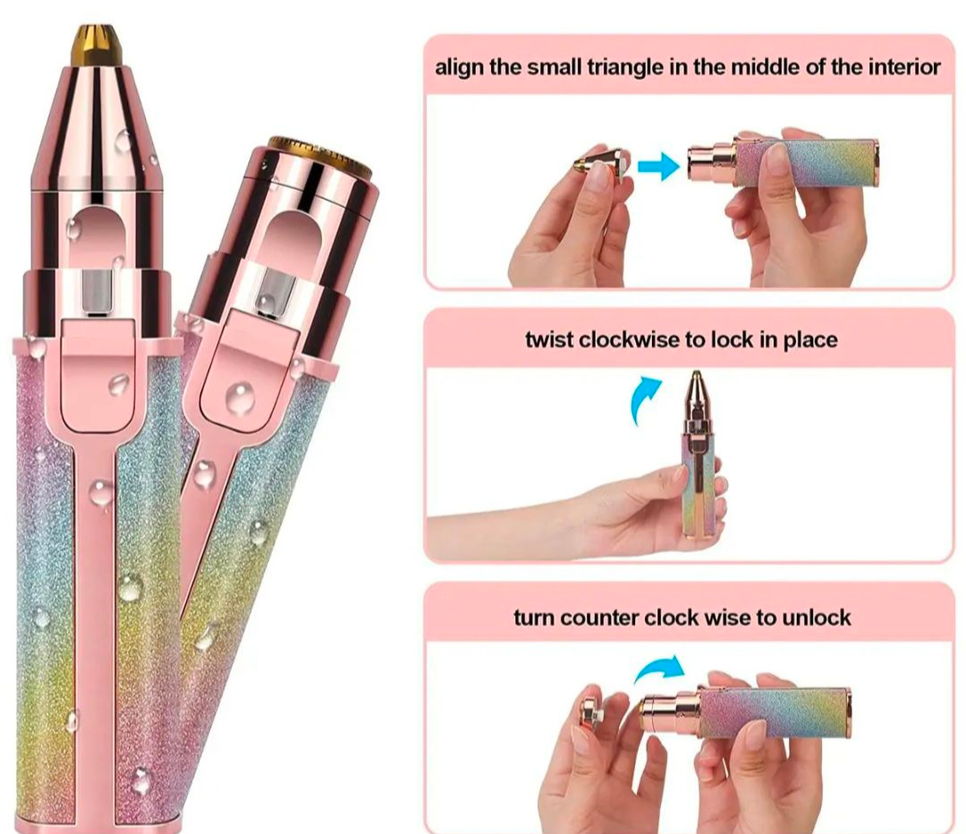 2 in 1 Flawless Eyebrow Hair Remover Stylish & Fashionable Rechargeable Facial Hair Trimmer for Women Painless, Portable & Precise Epilator for Women with LED Light Suitable for Facial, Legs, Armpit and Bikini Area