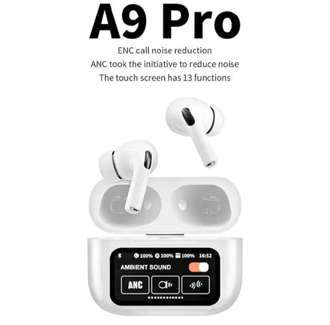 A9 Pro Touch Screen AirPods_Pro – ANC Wireless Earbuds With Bluetooth 5.0, LCD Display, Super Bass &amp; Pop-Up Feature