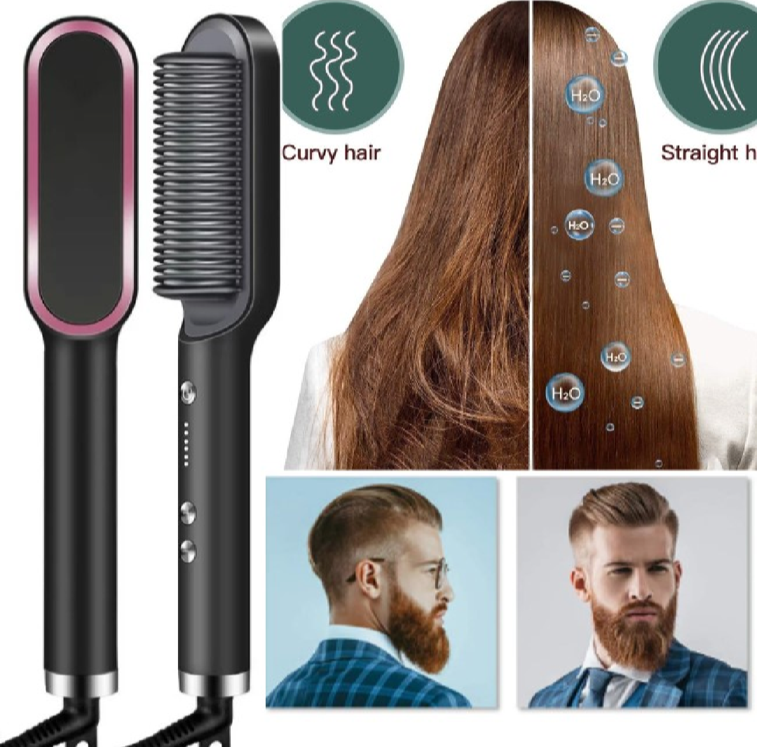2 in 1 Electric Hair Straightener Curler Heating Styling Comb Straightening Brush - Multicolors