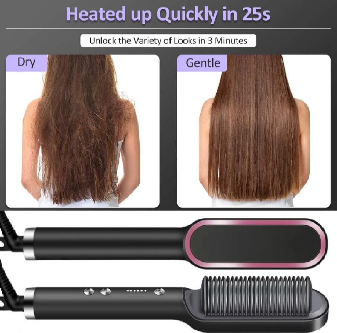 2 in 1 Electric Hair Straightener Curler Heating Styling Comb Straightening Brush - Multicolors