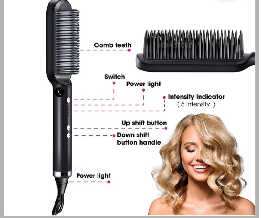 2 in 1 Electric Hair Straightener Curler Heating Styling Comb Straightening Brush - Multicolors