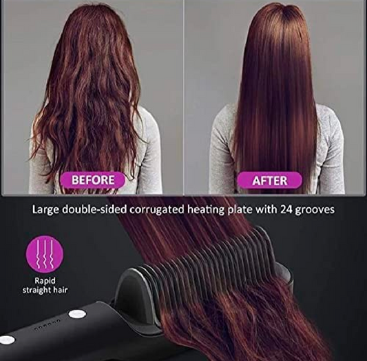 2 in 1 Electric Hair Straightener Curler Heating Styling Comb Straightening Brush - Multicolors